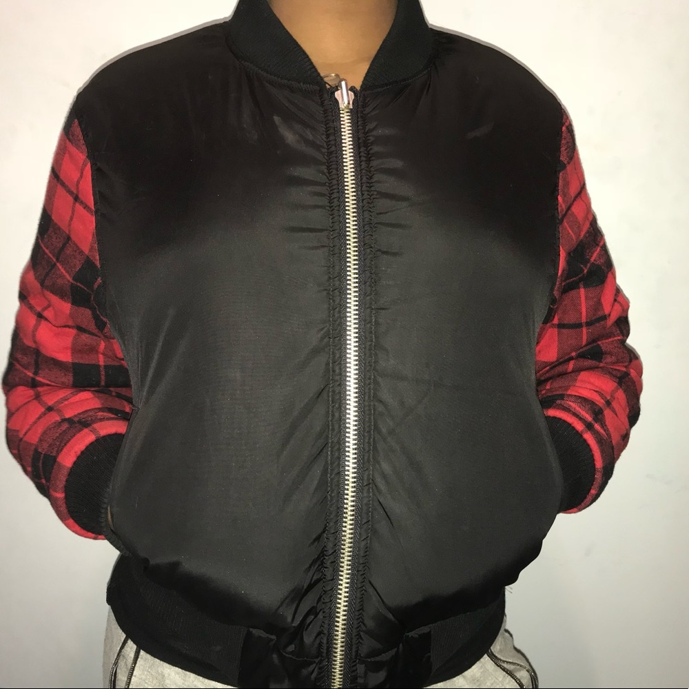 UNIF Reversible Red/Black Plaid Bomber